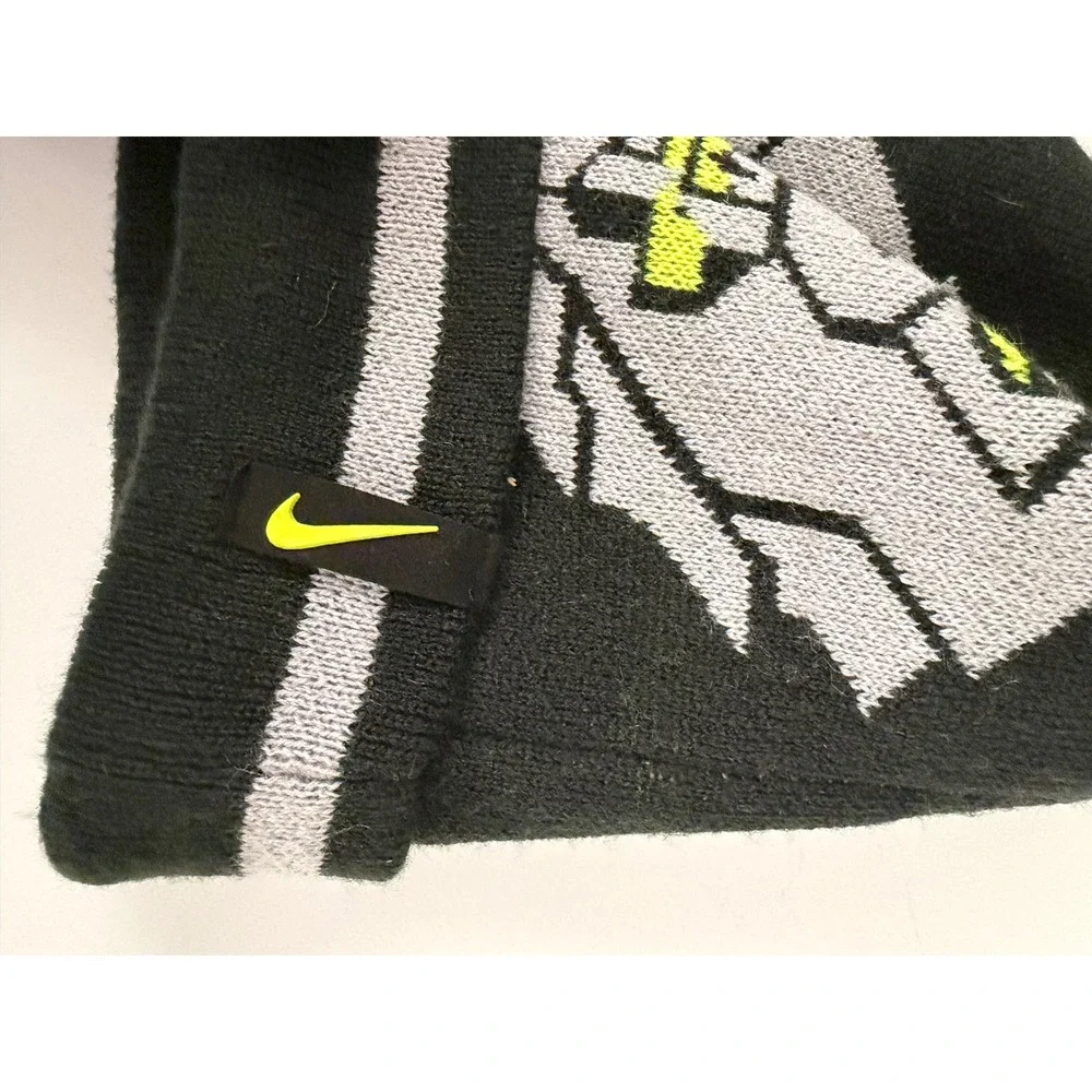Nike Youth NFL Oakland Raiders Beanie Knit Hat Black Grey Volt Yellow Pom Pom
